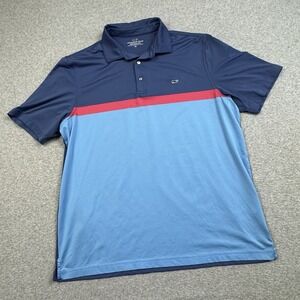 Vineyard Vines Performance Polo Shirt Mens XL Blue Red Stripe Golf Preppy Casual